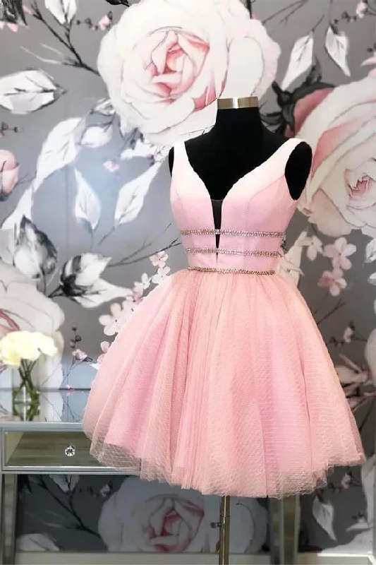 Party dresses with a handkerchief hem for a unique and flowing stylePrincess Short Prom Dress Pink Tulle Homecoming Dress PD406 Party dresses with a handkerchief hem for a unique and flowing stylePrincess Short Prom Dress Pink Tulle Homecoming Dress PD406