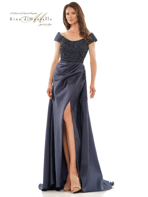 Party dresses with a V - neck design to enhance the necklineRina di Montella 2815 Long Off Shoulder Formal Gown Party dresses with a V - neck design to enhance the necklineRina di Montella 2815 Long Off Shoulder Formal Gown