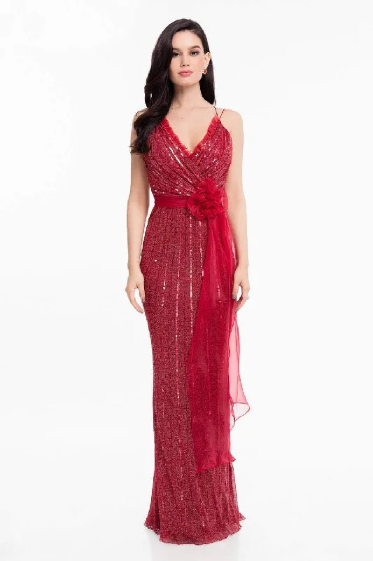 Terani Couture - 1821E7111 Sequin Ornate Sashed Long Evening Gown