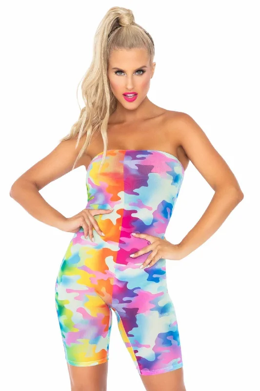 Ruffled Bodysuits with a Playful and Feminine TouchRainbow Camo Mesh Strapless Romper