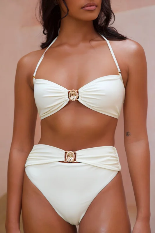 Sustainable bikini made from recycled materials for eco - conscious beachgoersAmour 'Coconut' High Waist Crystal Bikini Bottoms
