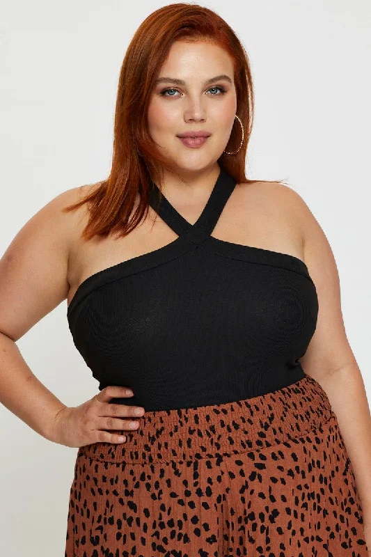 High - Neck Bodysuits for a Modest and Sophisticated LookBlack Jersey Bodysuit Cross Front Halter High - Neck Bodysuits for a Modest and Sophisticated LookBlack Jersey Bodysuit Cross Front Halter