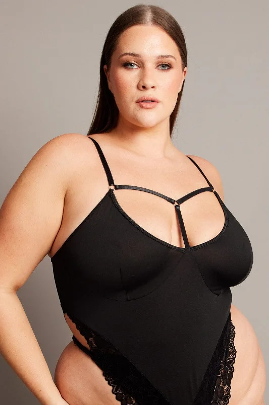 Organic Cotton Bodysuits for an Eco - Friendly and Comfortable OptionBlack Lace Contrast One Piece Bodysuit Lingerie