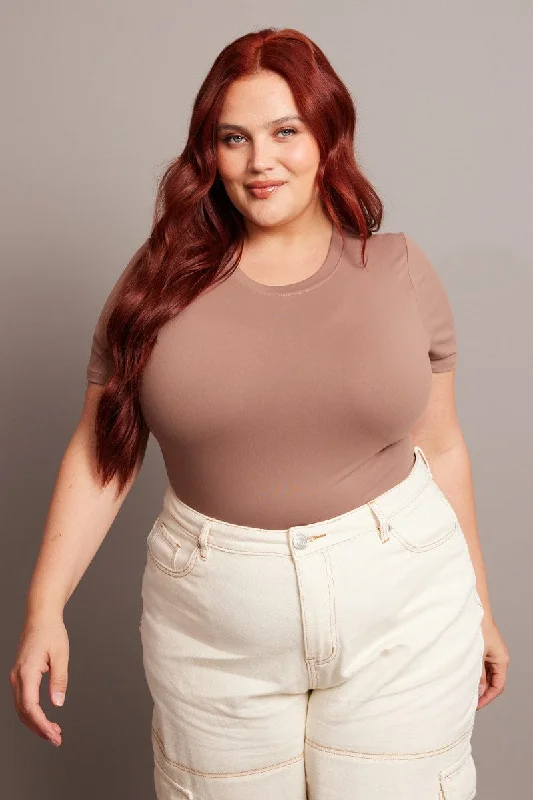 Sleeveless Bodysuits for a Cool and Casual Summer LookBrown Bodysuit Short Sleeve Crew Neck Supersoft Sleeveless Bodysuits for a Cool and Casual Summer LookBrown Bodysuit Short Sleeve Crew Neck Supersoft