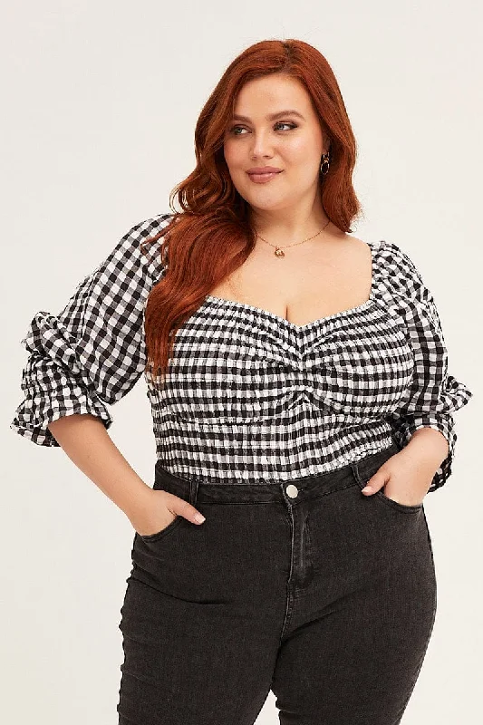 Mesh Bodysuits for a Bold and Edgy Fashion StatementCheck Short Sleeve Gingham Check Shirred Bodysuit Mesh Bodysuits for a Bold and Edgy Fashion StatementCheck Short Sleeve Gingham Check Shirred Bodysuit