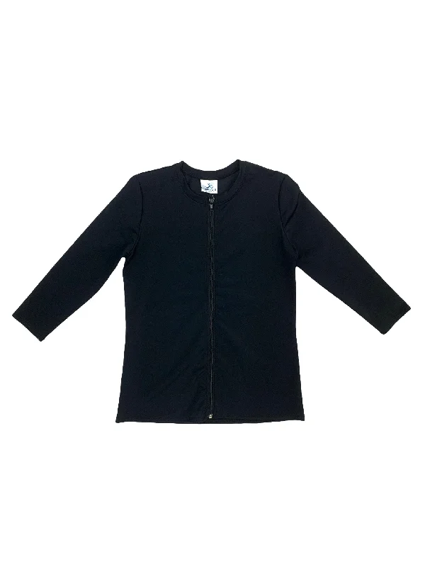 Women's Sheer - Paneled Swim Tops in Blue for a Flirty and Alluring Poolside LookBlack Full Zip Top With Black Zipper Women's Sheer - Paneled Swim Tops in Blue for a Flirty and Alluring Poolside LookBlack Full Zip Top With Black Zipper