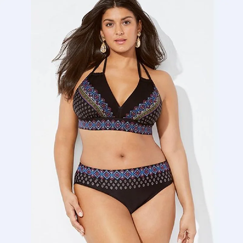 Tropical - print women swimwear for a vacation - ready beach styleGeometric Print Triangle Bikini Set