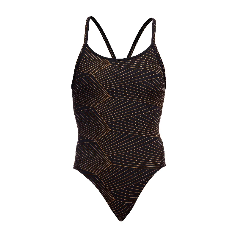 Metallic women swimwear with a shiny finish for a glamorous poolside lookGold Weaver | Ladies Diamond Back One Piece Metallic women swimwear with a shiny finish for a glamorous poolside lookGold Weaver | Ladies Diamond Back One Piece