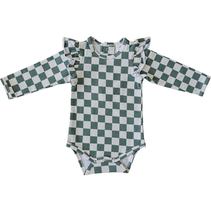 Plus - Size Bodysuits with a Comfortable and Flattering FitGreen Checkered Ruffle Sleeve Bodysuit Plus - Size Bodysuits with a Comfortable and Flattering FitGreen Checkered Ruffle Sleeve Bodysuit