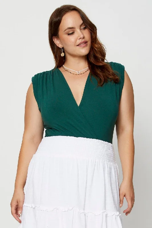 Metallic Bodysuits for a Glitzy and Glamorous Night OutGreen Front Bodysuit Shoulder Pad Sleeveless Jersey Wrap Metallic Bodysuits for a Glitzy and Glamorous Night OutGreen Front Bodysuit Shoulder Pad Sleeveless Jersey Wrap