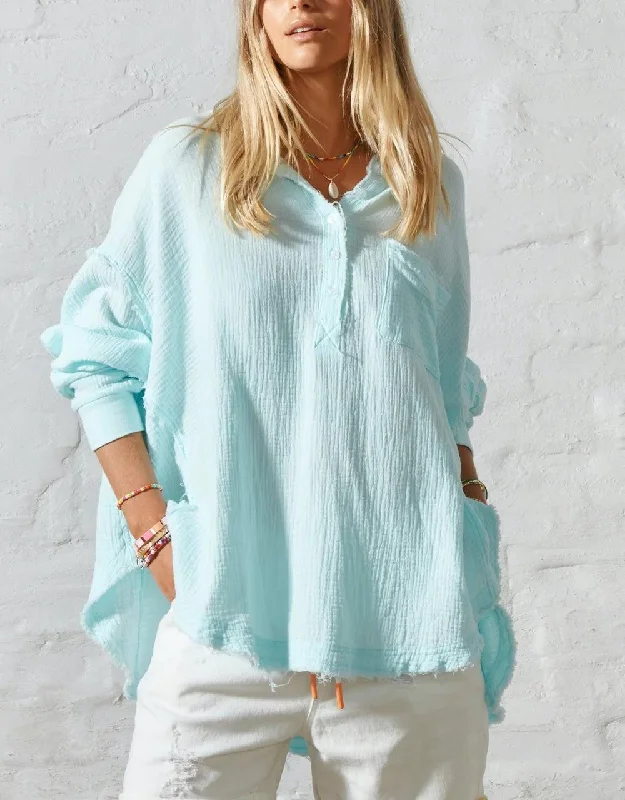 Striped cotton - blend cover ups for a classic and casual beachwearHammill & Co S408 Oversized Aqua Shirt Striped cotton - blend cover ups for a classic and casual beachwearHammill & Co S408 Oversized Aqua Shirt