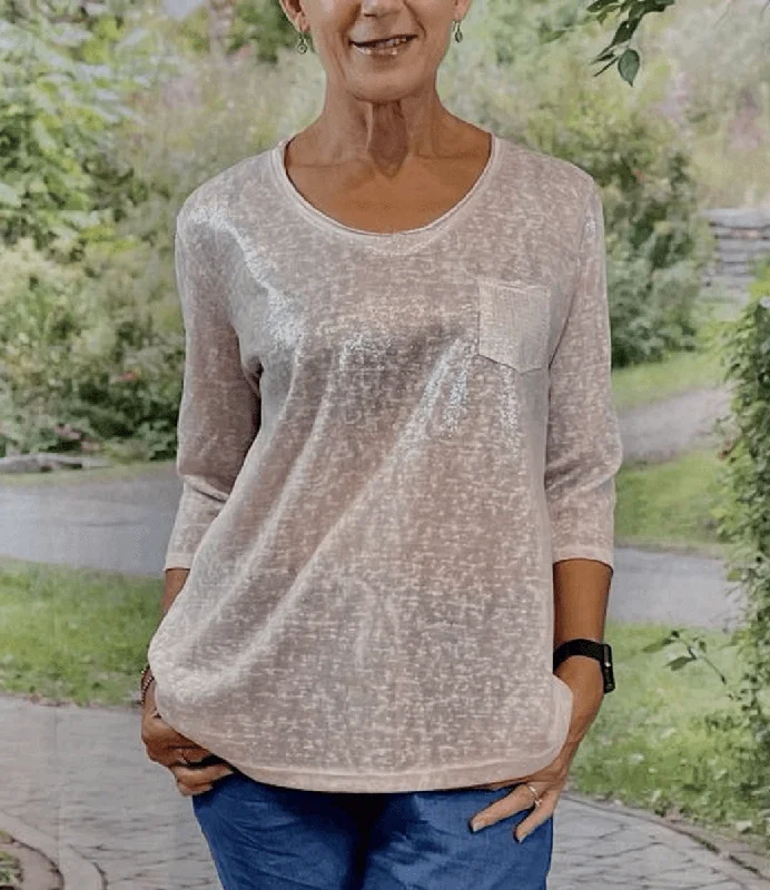 Wrap - around cover ups for a customizable fitLa Strada Sequin Linen cotton viscose Loose Quarter Sleeve Top Wrap - around cover ups for a customizable fitLa Strada Sequin Linen cotton viscose Loose Quarter Sleeve Top