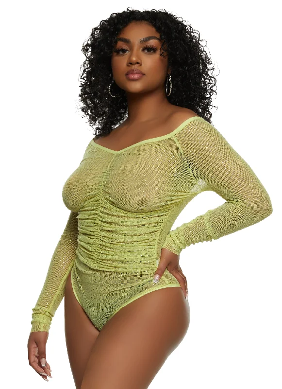 High - Neck Bodysuits for a Modest and Sophisticated LookIris Rhinestone Mesh Ruched Front Bodysuit High - Neck Bodysuits for a Modest and Sophisticated LookIris Rhinestone Mesh Ruched Front Bodysuit