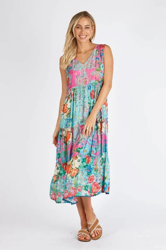 Kimono - style cover ups for an Asian - inspired beach lookLula Life Finch Sleeveless Midi Dress Multi Kimono - style cover ups for an Asian - inspired beach lookLula Life Finch Sleeveless Midi Dress Multi