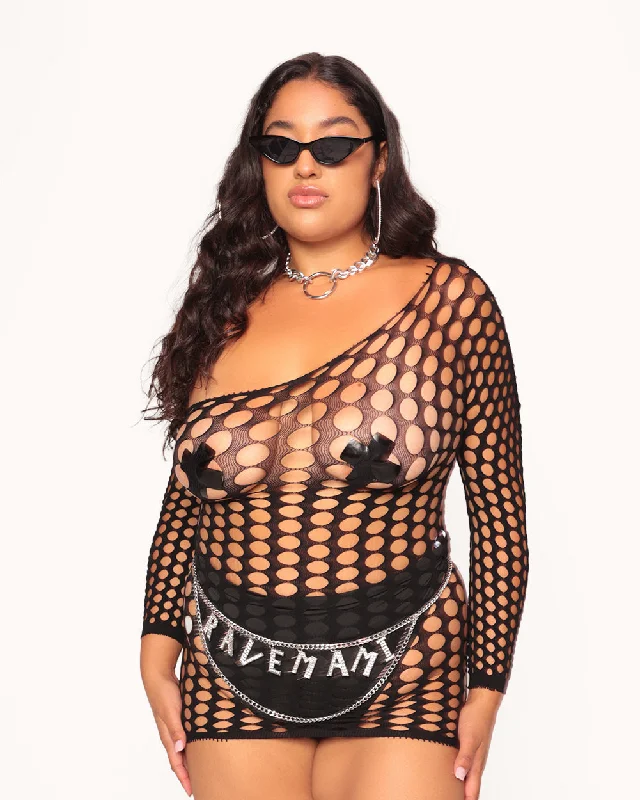 Convertible Straps Bodysuits for Multiple Styling OptionsMidnight Magic Curve Fishnet Dress