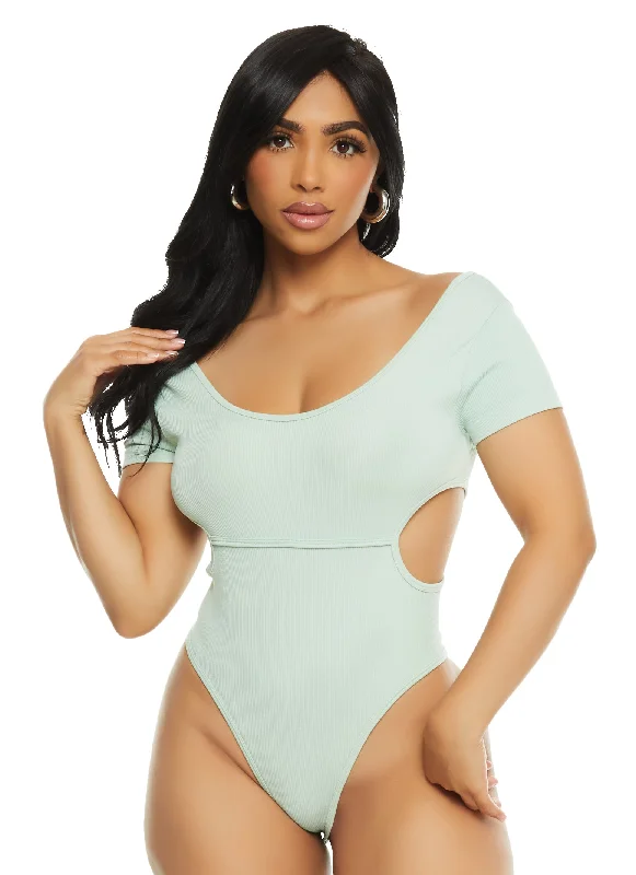 Sheer Bodysuits for a Seductive and Alluring OutfitRibbed Knit Short Sleeve Side Cut Out Bodysuit Sheer Bodysuits for a Seductive and Alluring OutfitRibbed Knit Short Sleeve Side Cut Out Bodysuit