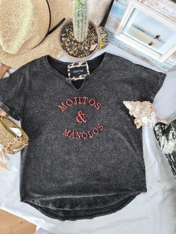 Long - sleeved cover ups for added sun protection and warmthMojitos & Manolos Charcoal V Neck T-Shirt Refuge Denim Long - sleeved cover ups for added sun protection and warmthMojitos & Manolos Charcoal V Neck T-Shirt Refuge Denim