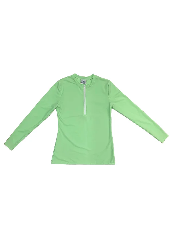 Women's Cut - Out Swim Tops in White with Geometric Shapes for an Edgy Beach StyleLime Green Half Zip Top Women's Cut - Out Swim Tops in White with Geometric Shapes for an Edgy Beach StyleLime Green Half Zip Top