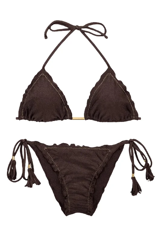 Sustainable women swimwear made from recycled materials for eco - conscious beachgoersRio de Sol Frufru Bikini - Shimmer Coffee Sustainable women swimwear made from recycled materials for eco - conscious beachgoersRio de Sol Frufru Bikini - Shimmer Coffee
