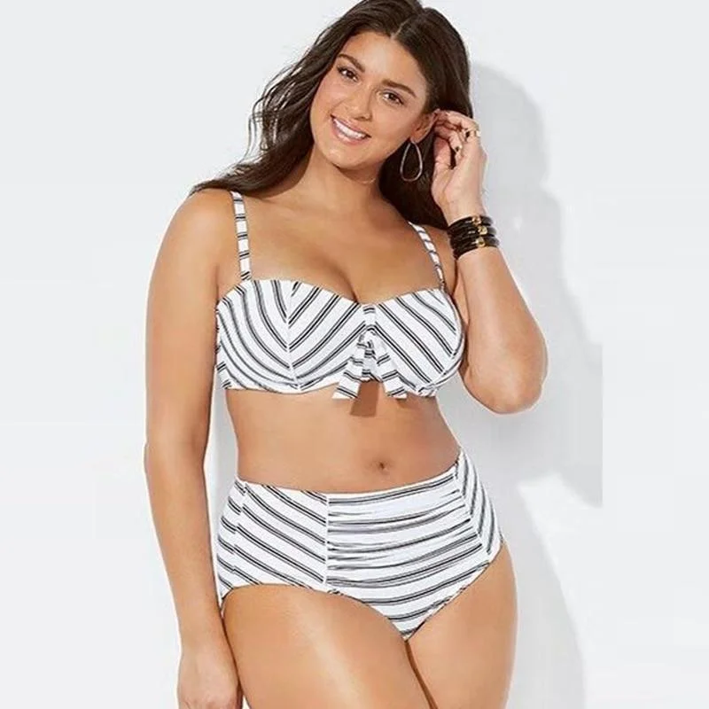 Long - sleeve women swimwear for extra sun protection and modestyStriped High-Waist Bikini Set Long - sleeve women swimwear for extra sun protection and modestyStriped High-Waist Bikini Set
