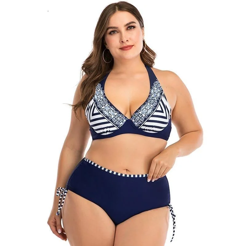 Neon - colored women swimwear to stand out on the beachStriped V-Neck Bikini Set