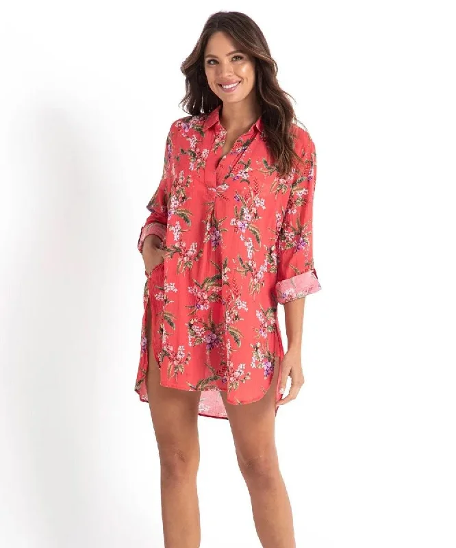 Hand - embroidered lace cover ups for a romantic and elegant beach outfitSunseeker SS91814 Brazil Painters Shirt - Coral Hand - embroidered lace cover ups for a romantic and elegant beach outfitSunseeker SS91814 Brazil Painters Shirt - Coral