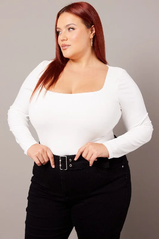 Metallic Bodysuits for a Glitzy and Glamorous Night OutWhite Bodysuit Long Sleeve Scoop Neck Supersoft Metallic Bodysuits for a Glitzy and Glamorous Night OutWhite Bodysuit Long Sleeve Scoop Neck Supersoft