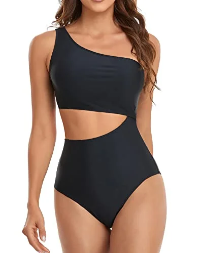 Plus Size Women's Boho - Style One - Pieces in Multicolor with Tassels for a Festival VibeSexy One Shoulder One Piece Cutout Swimsuit Monokini For Women-Black